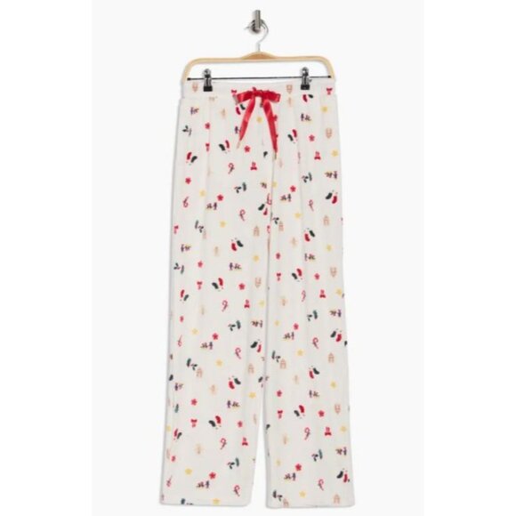 Jaclyn Tiny Holiday Print Fleece Pajama Pants With Red Drawstring - Picture 3 of 8